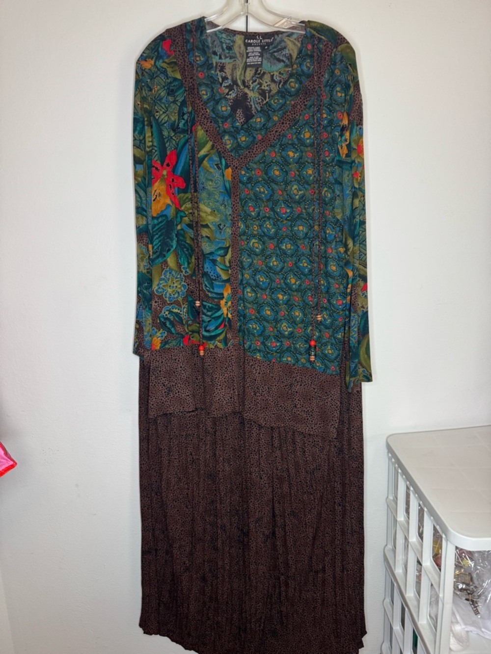 Vintage Carole Little 90s Rayon Midi 2 pc Set Mixed Print
